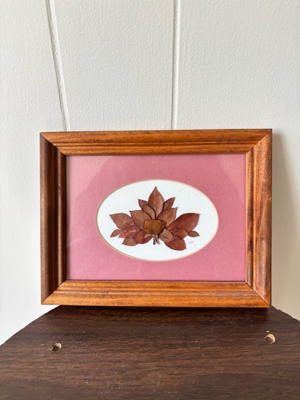 Vintage decorative wood frame handcrafted pressed dried leaves artwork 8X6 frame
